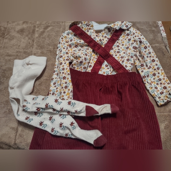 SOLD Wonder Nation winter 12 mo blouse jumper dress and hosiery floral SET - Picture 11 of 12